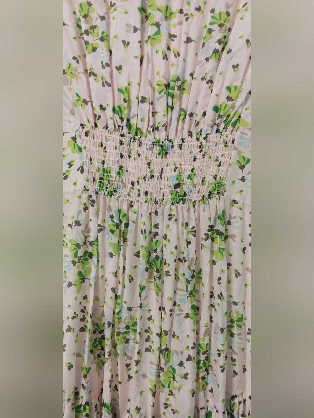 ME+EM Soft Pink- Green Floral Midi Dress. Pockes, Zipper On Side, V-neck Size 8 - Picture 7 of 16
